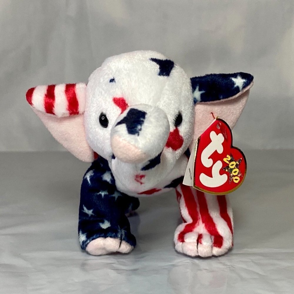 Ty Beanie Baby Righty Elephant 2000 Retired P.E. Pellets White Head MWMT Rare